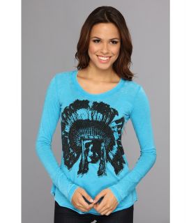Rock and Roll Cowgirl Juniors L/S T Shirt Womens T Shirt (Blue)