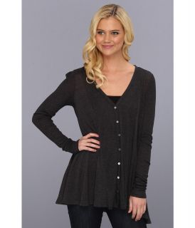 Three Dots Sheer Jersey w/ Silk Chiffon L/S Seamed Cardy Womens Sweater (Black)