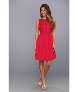 Jessica Simpson Front Lace Embroidery Bodice Fit and Flare Dress Womens Dress (Red)