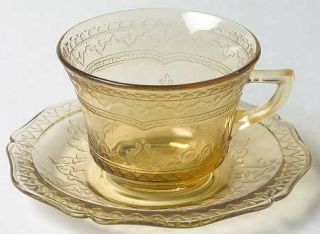 Federal Glass  Patrician Amber Cup and Saucer Set   Amber,Depression Glass