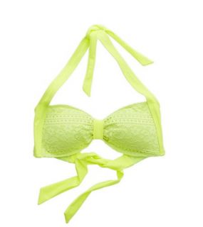 Lemon Lime Infusion Aerie Retro Halter Bikini Top, Womens XS