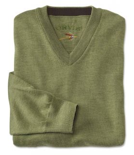 Merino Wool V neck Sweater, Green, X Large