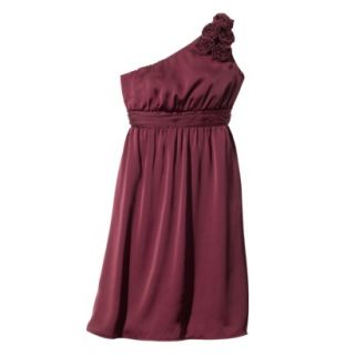 TEVOLIO Womens One Shoulder Rosette Silky Chiffon Dress   Rare Wine   4