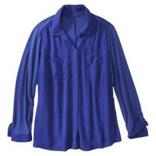 Pure Energy Womens Plus Size 3/4 Sleeve Popover Shirt   Blue 1X