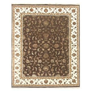 Hand knotted Beige/ Brown Floral Pattern Wool/ Silk Rug (9 X 12)