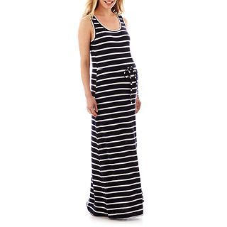 Maternity Striped, Tie Waist Tank Maxi Dress, White