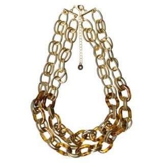 Womens Multi Row Chain Link Necklace with Tortoise Accents   Gold/Brown
