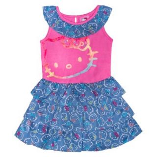 Hello Kitty Infant Toddler Girls Sleeveless Ruffle Dress   Pink/Blue 18 M