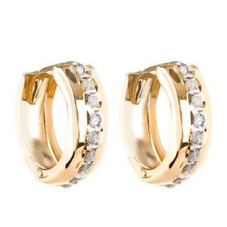 14Kt. Yellow Gold Diamond Accent Bold Hinged Hoop Earrings   Yellow