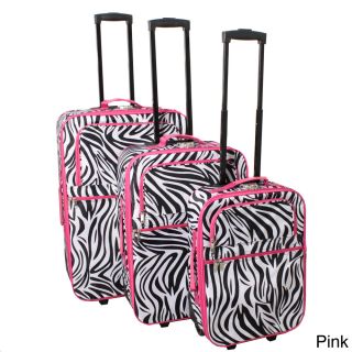 World Traveller Zebra Pattern Expandable 3 piece Upright Luggage Set