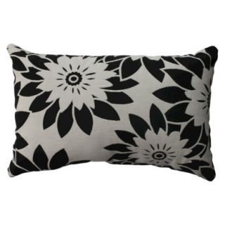 Pop Art Textured Floral Oblong Toss Pillow   White/Black (11.5x18.5)