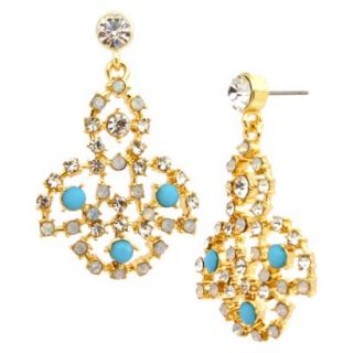 Womens Fashion Drop Earrings   Gold/Turquoise/White