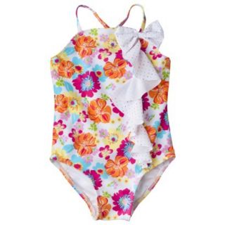 Circo Infant Toddler Girls 1 Piece Floral Swimsuit   White 5T