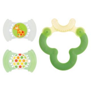MAM Baby 6+ Months Green Soft Pacifiers and Bite & Brush Teether Set 3 pc.