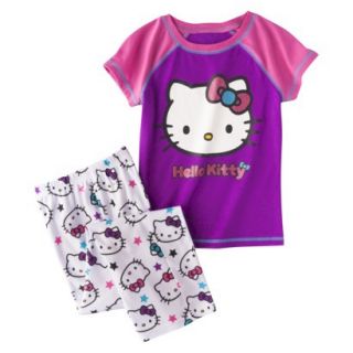 Hello Kitty 2 Piece Short Sleeve Pajama Set   Purple XS