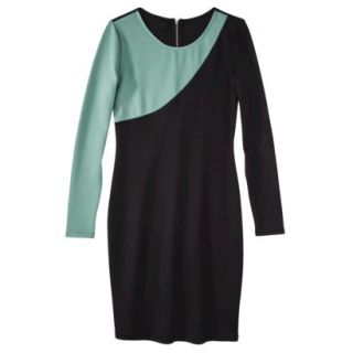 Mossimo Womens Asymmetrical Colorblock Scuba Dress   Black/Green XL