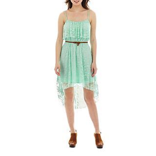 Love Reigns Belted High Low Lace Dress, Fresh Mint, Womens