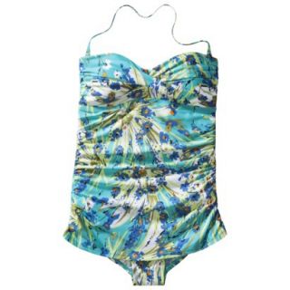 Clean Water Womens 1 Piece Floral Print Swim Dress  Blue M