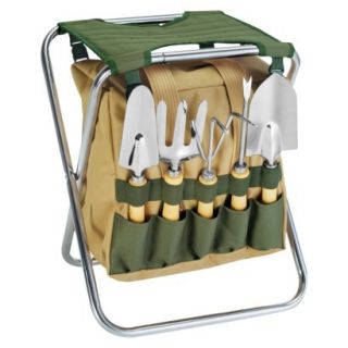Picnic Time 5 pc Garden Tool Set with Tote & Folding Seat