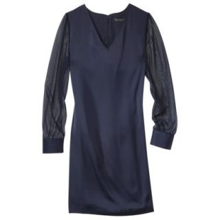 TEVOLIO Womens Shift Dress w/Sheer Sleeve   Xavier Navy   4