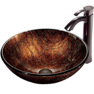 Vigo Industries VGT197 Bathroom Sink, Kenyan Twilight Glass Vessel Sink amp; Faucet Set Oil Rubbed Bronze