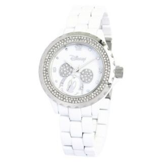 Disney Minnie Mouse Link Watch with White Dial and Stones   white/Silver
