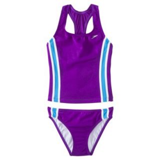 Speedo Girls 2 Piece Racer Back Tankini Swimsuit Set   Purple 12