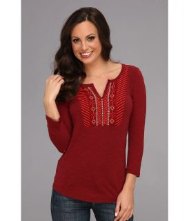 Lucky Brand Embroidered Bib Tee Womens T Shirt (Red)