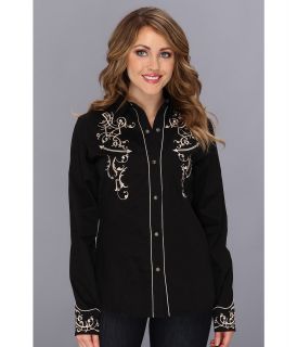 Roper 100 Cotton Solid Black Twill W/Bracket Womens Long Sleeve Button Up (Black)