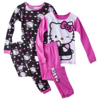 Hello Kitty Girls 4 Piece Long Sleeve Pajama Set   Pink 10