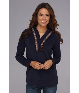Lucky Brand Scotsdale Pullover Hoodie Womens Blouse (Navy)