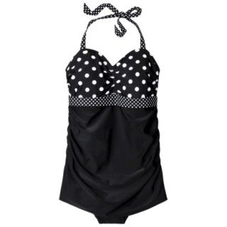 Pure Energy Womens Plus Size Halter Swim Dress   Black/White 16W