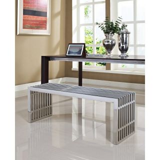 Modway Large Gridiron Stainless Steel Bench   Silver   EEI 570 SLV