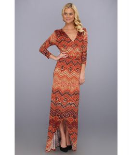 LAmade 3/4 Sleeve Printed Surplus Maxi Dress Womens Dress (Orange)