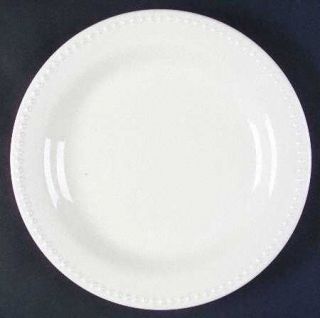 Pottery Barn Emma White Dinner Plate, Fine China Dinnerware   All White,Beaded E