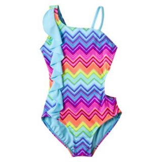 Xhilaration Girls 1 Piece Asymmetrical Chevron Swimsuit   Rainbow M