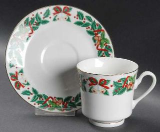 Royal Majestic Holiday Cheer Footed Cup & Saucer Set, Fine China Dinnerware   Be