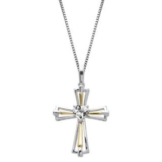 Sterling Silver and 14k Yellow Gold White Topaz Cross Pendant   18