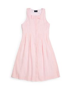 Girls Button Front Linen Dress   Light Pink