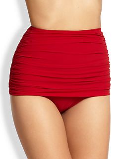 Norma Kamali High Waisted Ruched Bikini Bottom   Red