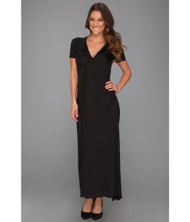 Halston Heritage Short Sleeve Maxi Dress with Asymmetric Contrast Detail Womens Dress (Black)