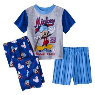 Disney Mickey Mouse Toddler Boys 3 Piece Short Sleeve Pajama Set   Navy 2T