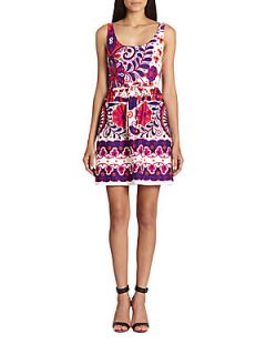 Printed Cotton Fit And Flare Dress   Pink