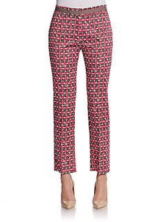 Printed Stretch Cotton Ankle Pants   Pink