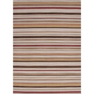 Flat Weave Stripe Multi Color Wool Rug (5 X 8)