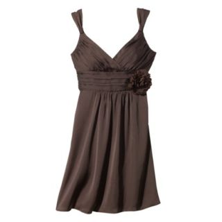 TEVOLIO Womens Satin V Neck Dress with Removable Flower   Spanish Brown   8