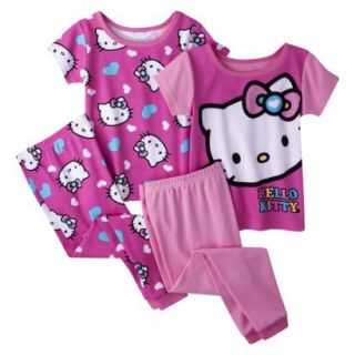 Hello Kitty Toddler Girls 4 Piece Short Sleeve Pajama Set   Pink 5T
