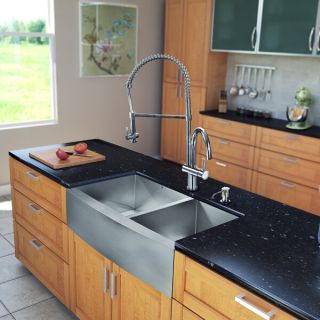Vigo Industries VG15196 Kitchen Sink Set, All In One 36 Farmhouse Double Bowl Sink amp; Faucet Stainless Steel/Chrome