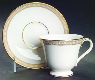 Waterford China Carina Gold Footed Cup & Saucer Set, Fine China Dinnerware   Ban