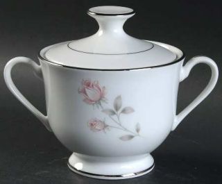 Royal Prestige Rose Crest Sugar Bowl & Lid, Fine China Dinnerware   Pink&White R